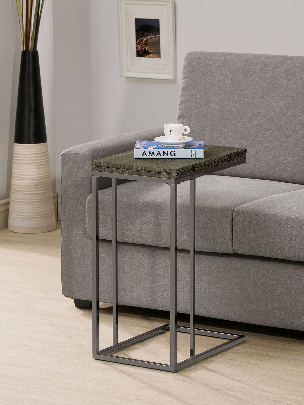 Pedro Expandable C-Shaped Sofa Side Table Chestnut