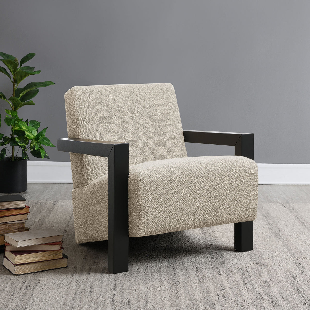 Fitzroy Boucle Upholstered Accent Arm Chair Ivory