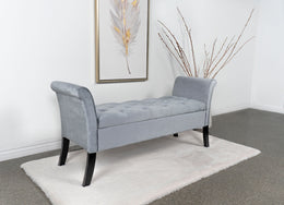 Farrah Velvet Upholstered Rolled Arm Storage Bench Beige