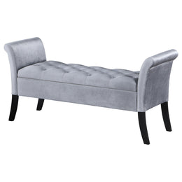 Farrah Velvet Upholstered Rolled Arm Storage Bench Beige