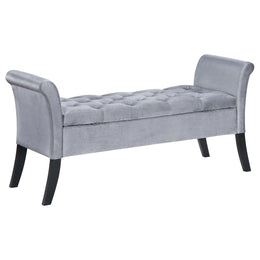 Farrah Velvet Upholstered Rolled Arm Storage Bench Beige