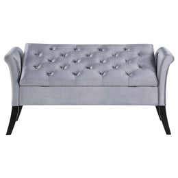 Farrah Velvet Upholstered Rolled Arm Storage Bench Beige