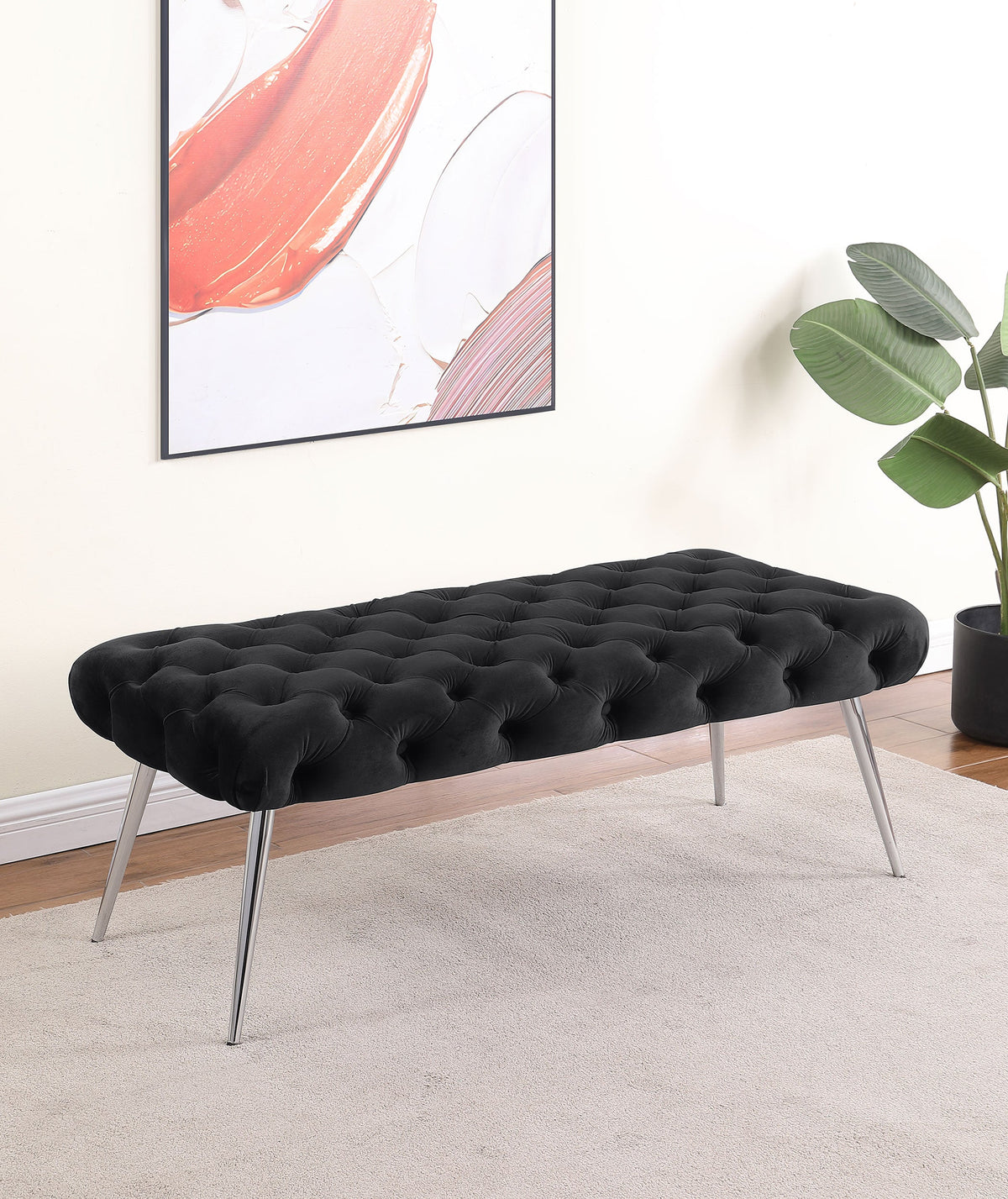 Ella Upholstered Tufted Bench Metal Legs Rust