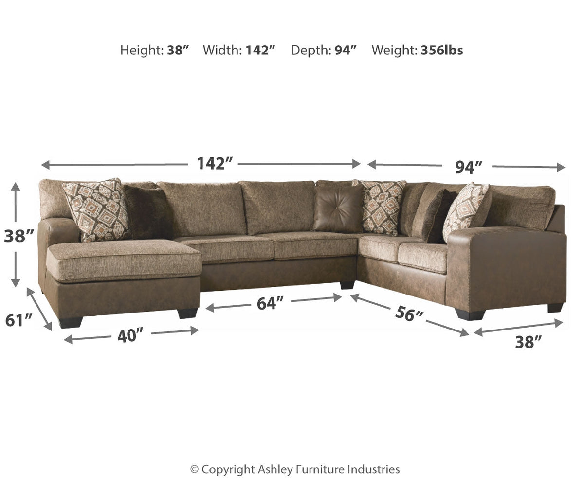 Abalone 3-Piece Sectional with Chaise