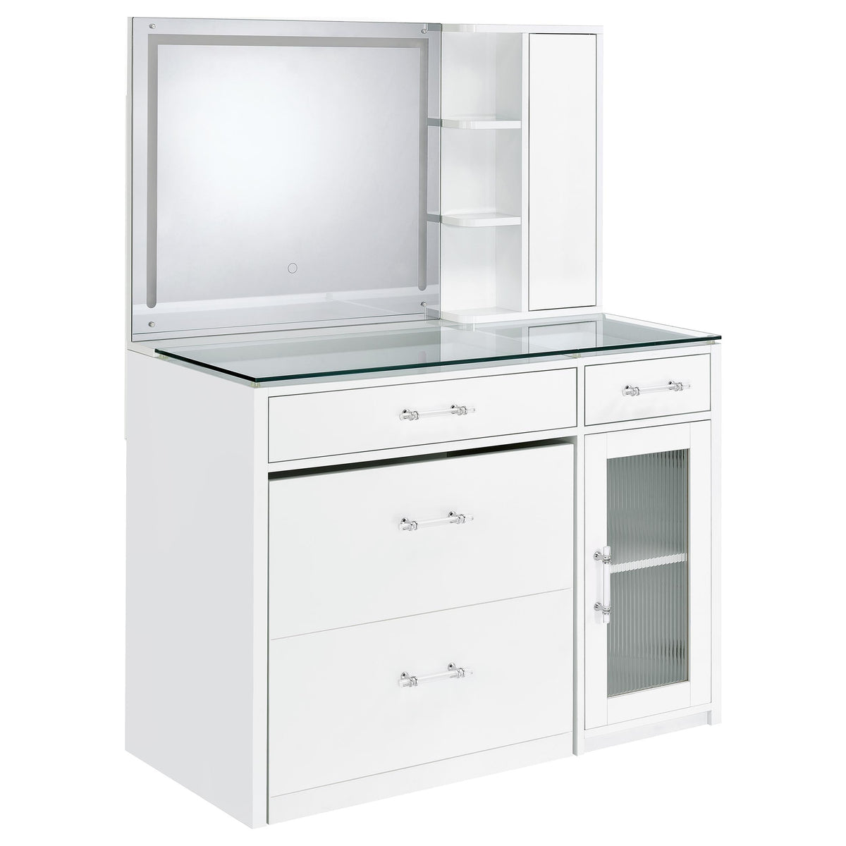 Flora 2-drawer Vanity Set with LED Mirror Black High Gloss
