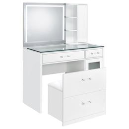 Flora 2-drawer Vanity Set with LED Mirror Black High Gloss