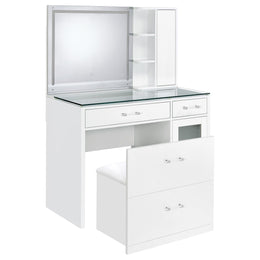 Flora 2-drawer Vanity Set with LED Mirror Black High Gloss