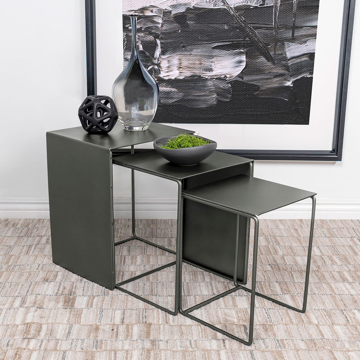 Imez  Rectangular Metal Nesting Table Set Grey