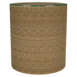 Halden Round Woven Seagrass Accent Side Table Light Brown