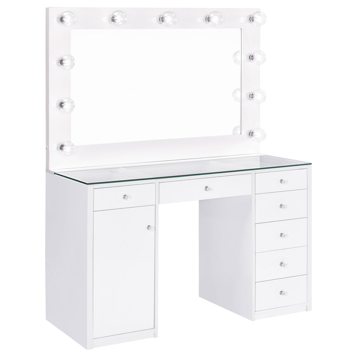 Acena 7-drawer Vanity Set with Lighting Black High Gloss
