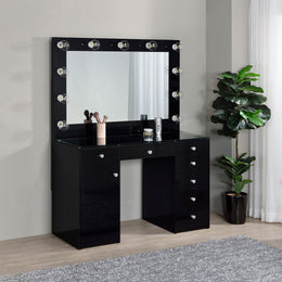 Acena 7-drawer Vanity Set with Lighting Black High Gloss