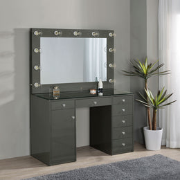 Acena 7-drawer Vanity Set with Lighting Black High Gloss