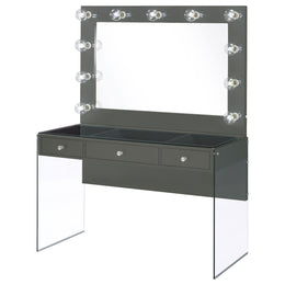 Afshan 3-drawer Vanity Set with Lighting Grey High Gloss