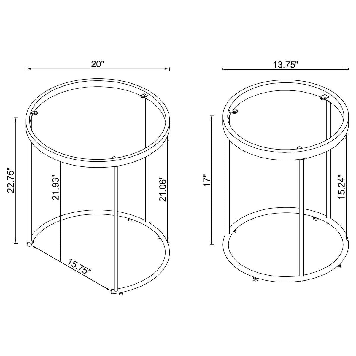 Maylin  Round Glass Top Nesting Table Set Gold