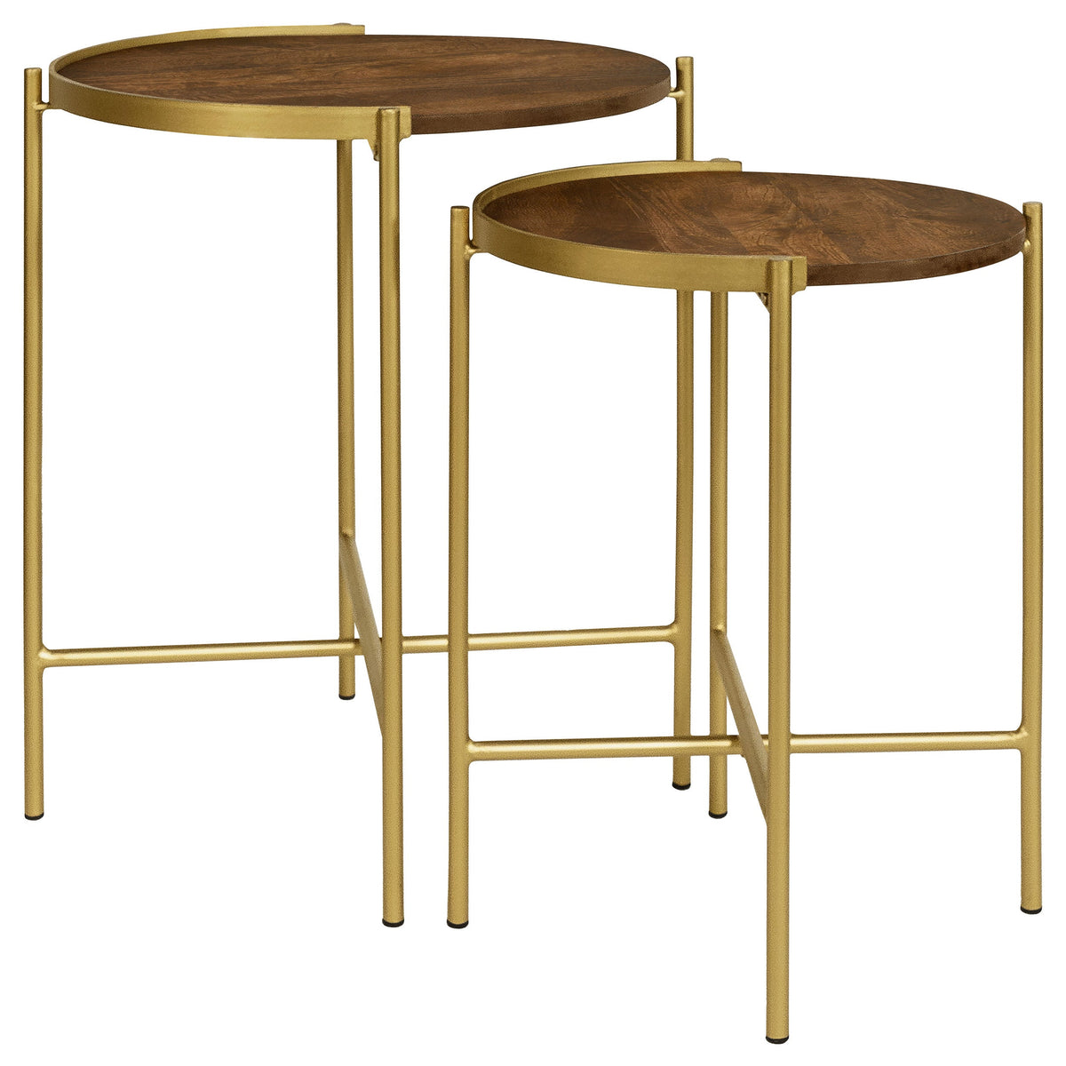 Malka  Round Wood Nesting Table Dark Brown and Gold