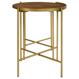 Malka  Round Wood Nesting Table Dark Brown and Gold