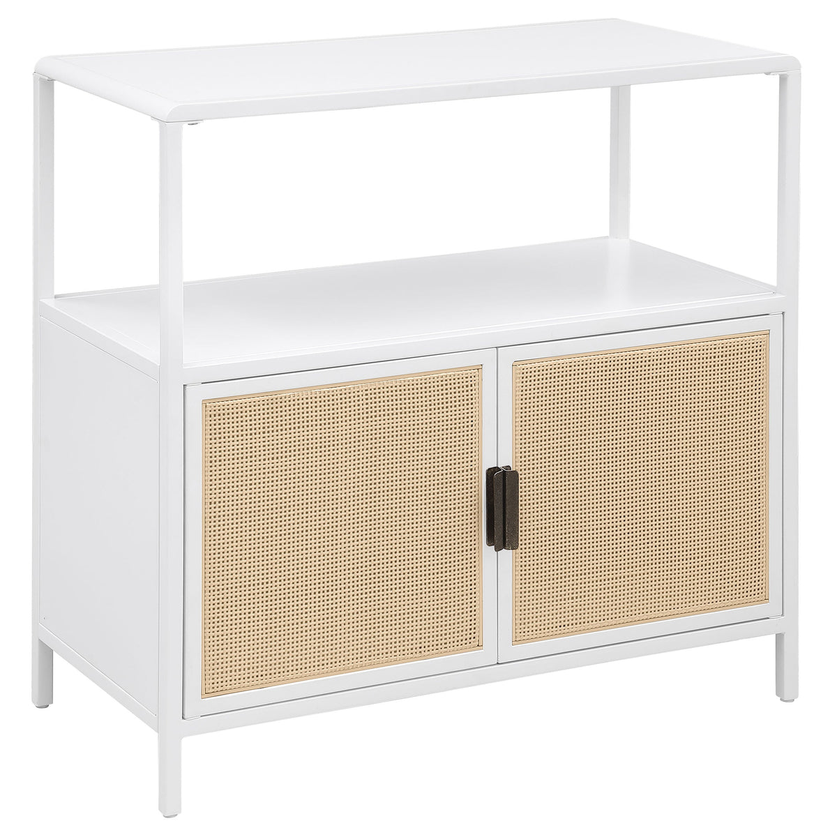 Amherst 3-shelf Radio Weave Cane Metal Accent Cabinet White