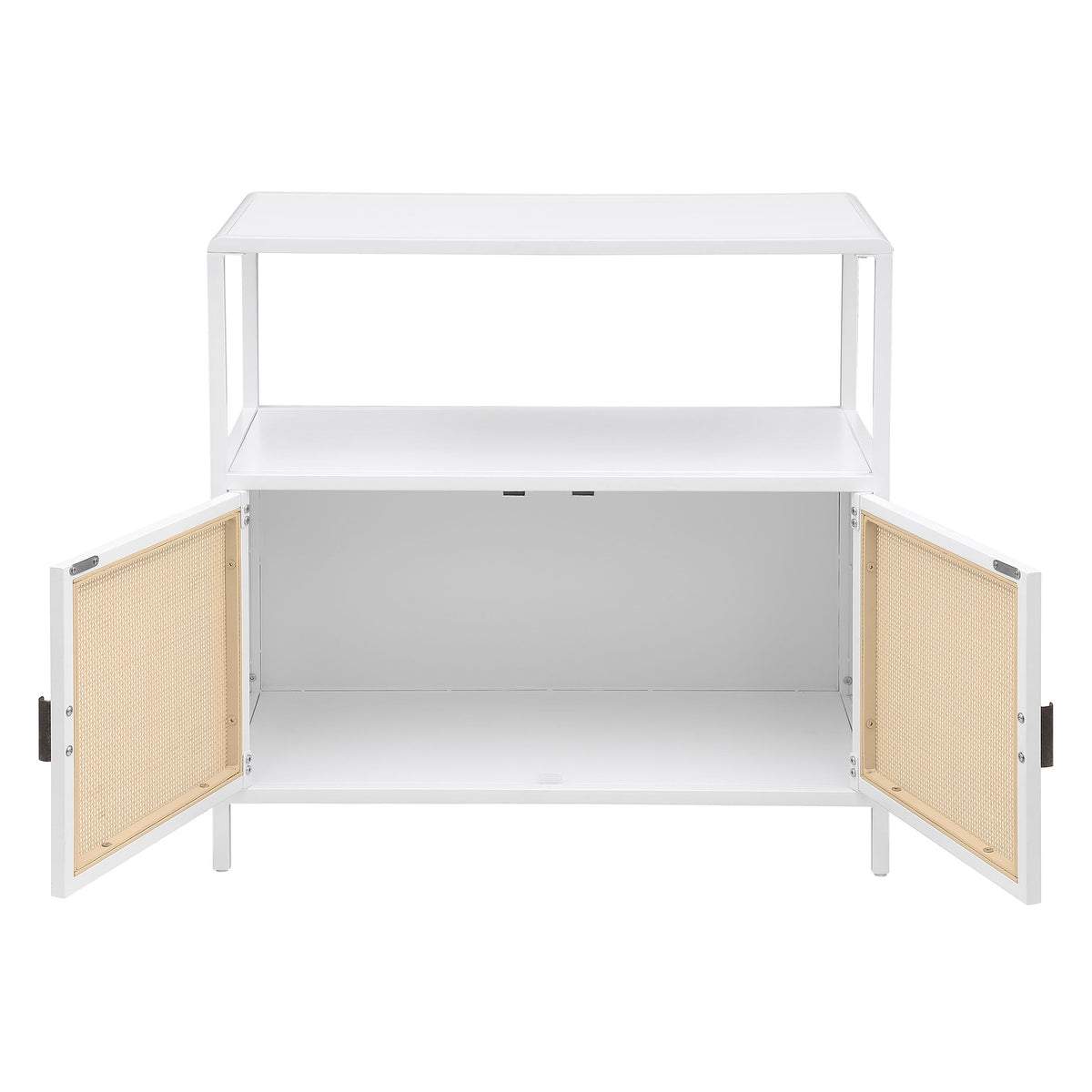 Amherst 3-shelf Radio Weave Cane Metal Accent Cabinet White