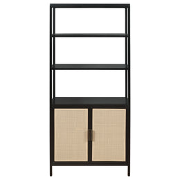 Amherst 3-shelf Radio Weave Cane Metal Accent Cabinet Black