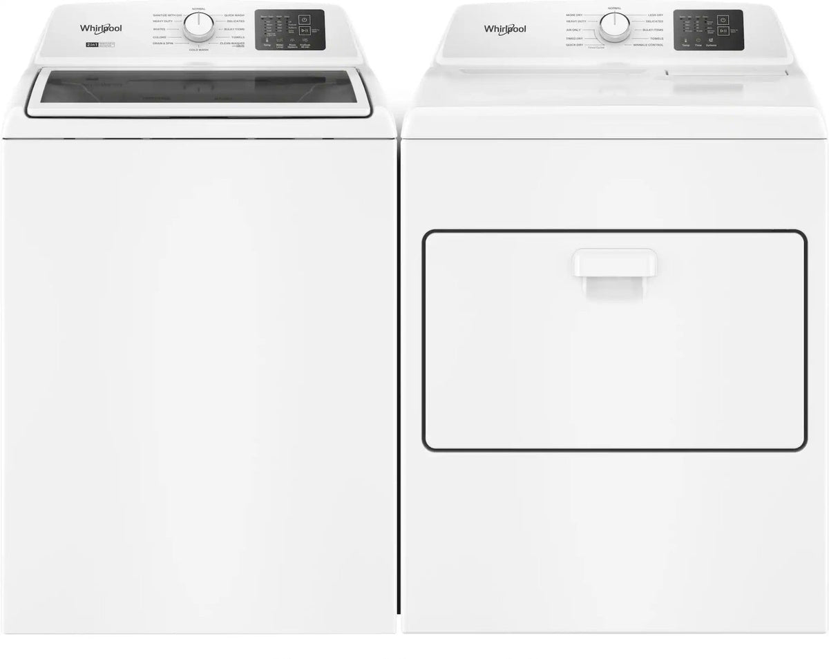 Package - Whirlpool - 4.3 Cu. Ft. High-Eficiency Top Load Washer with 2-in-1 Removable Agitator and Soft Close Glass Lid and 7.0 Cu. Ft. Gas Dryer with Adaptive Dry - Vented Matching - White