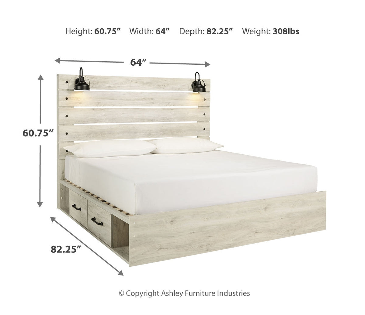 Cambeck Panel Bed with 2 Storage Drawers