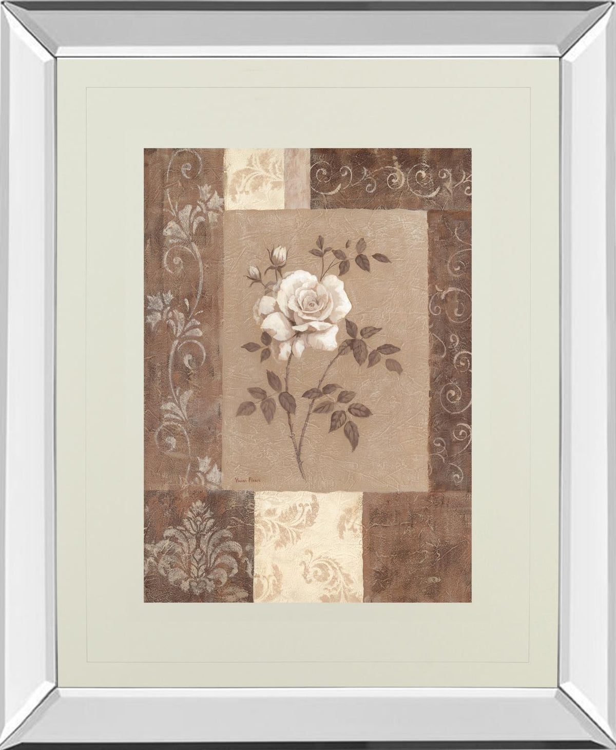 Mirrored Frame Single Rose By Vivian Flasch 34X40 Mirror Frame Print