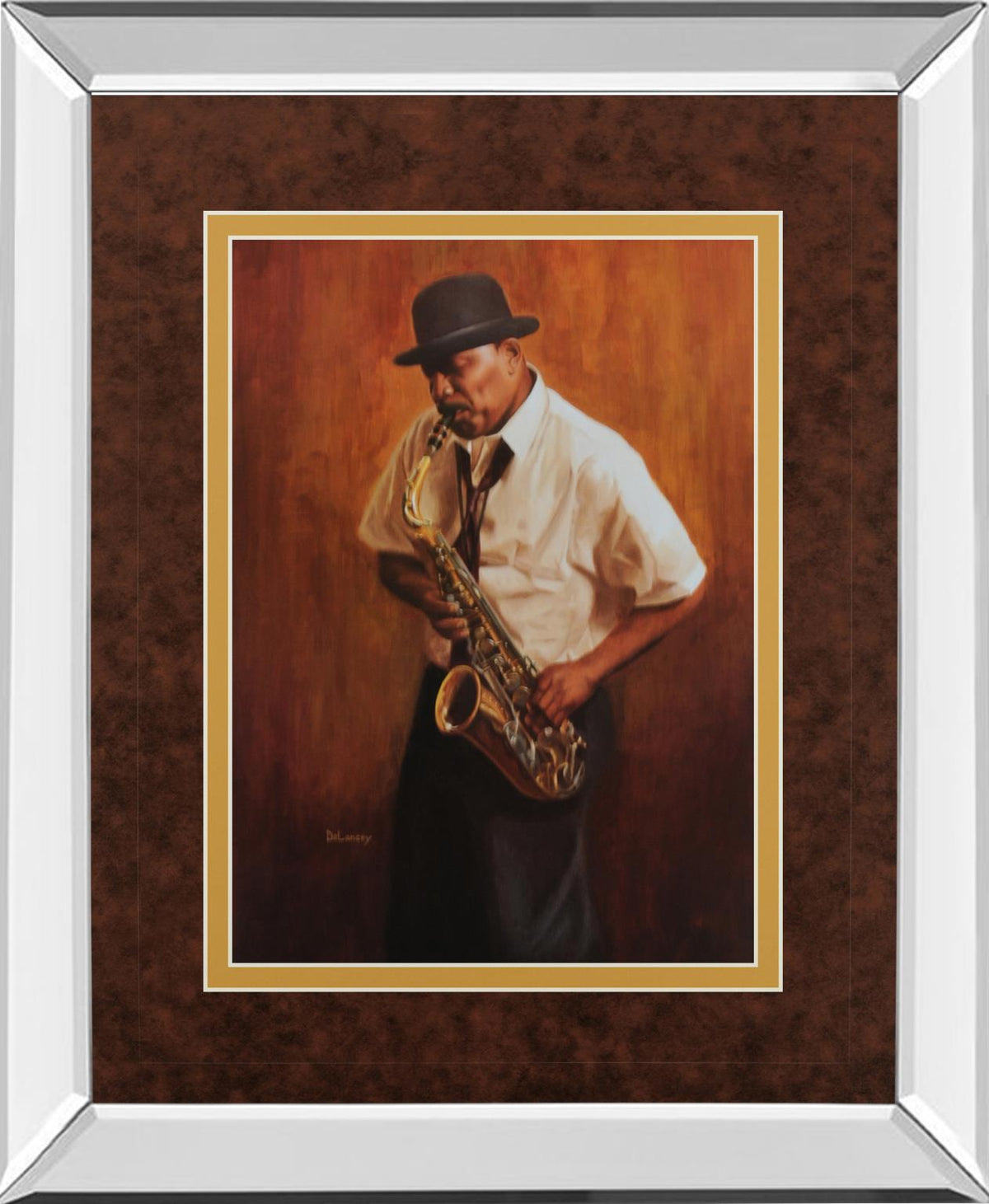 Mirrored Frame Sax Man By Delancy 34X40 Mirror Frame Print