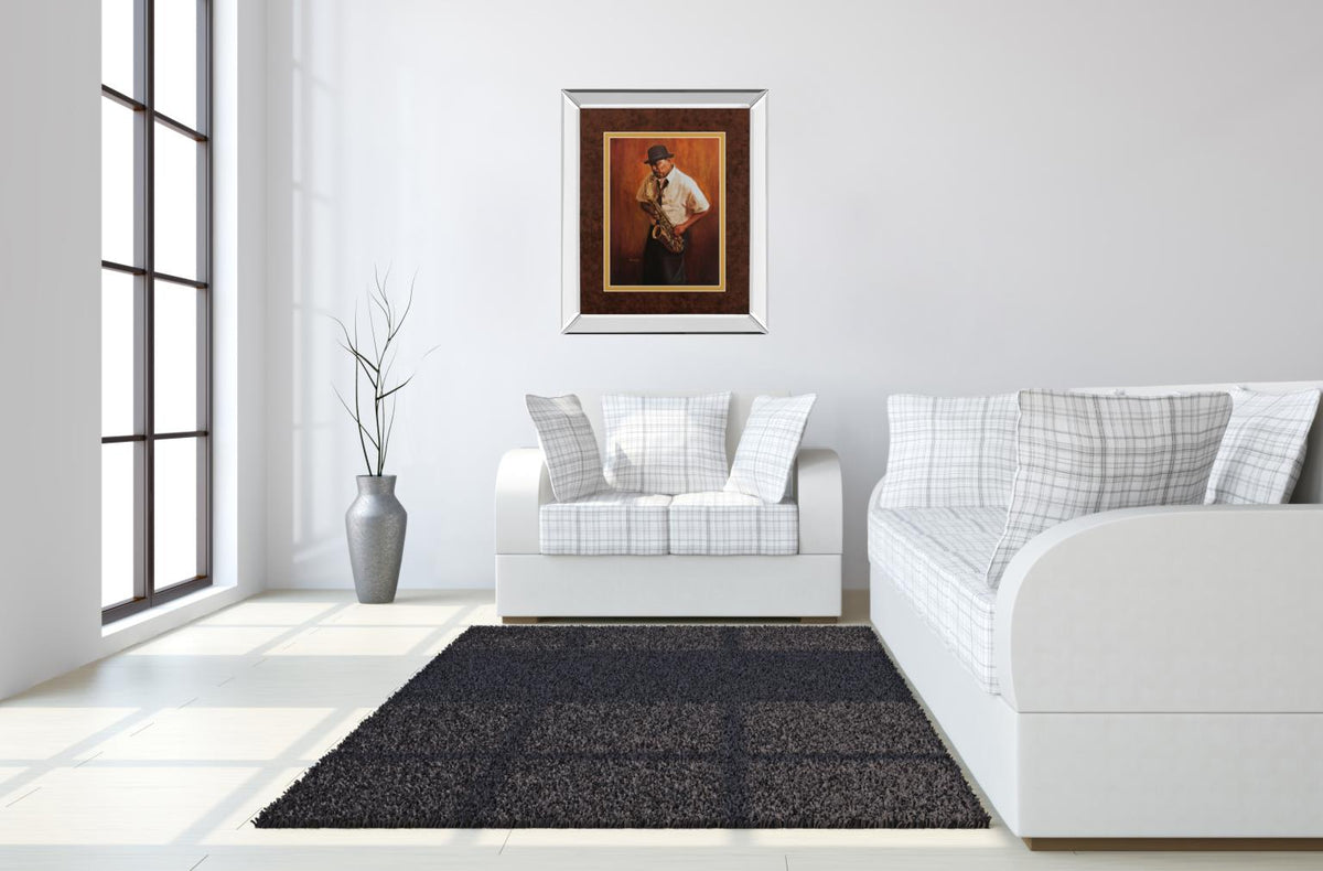 Mirrored Frame Sax Man By Delancy 34X40 Mirror Frame Print