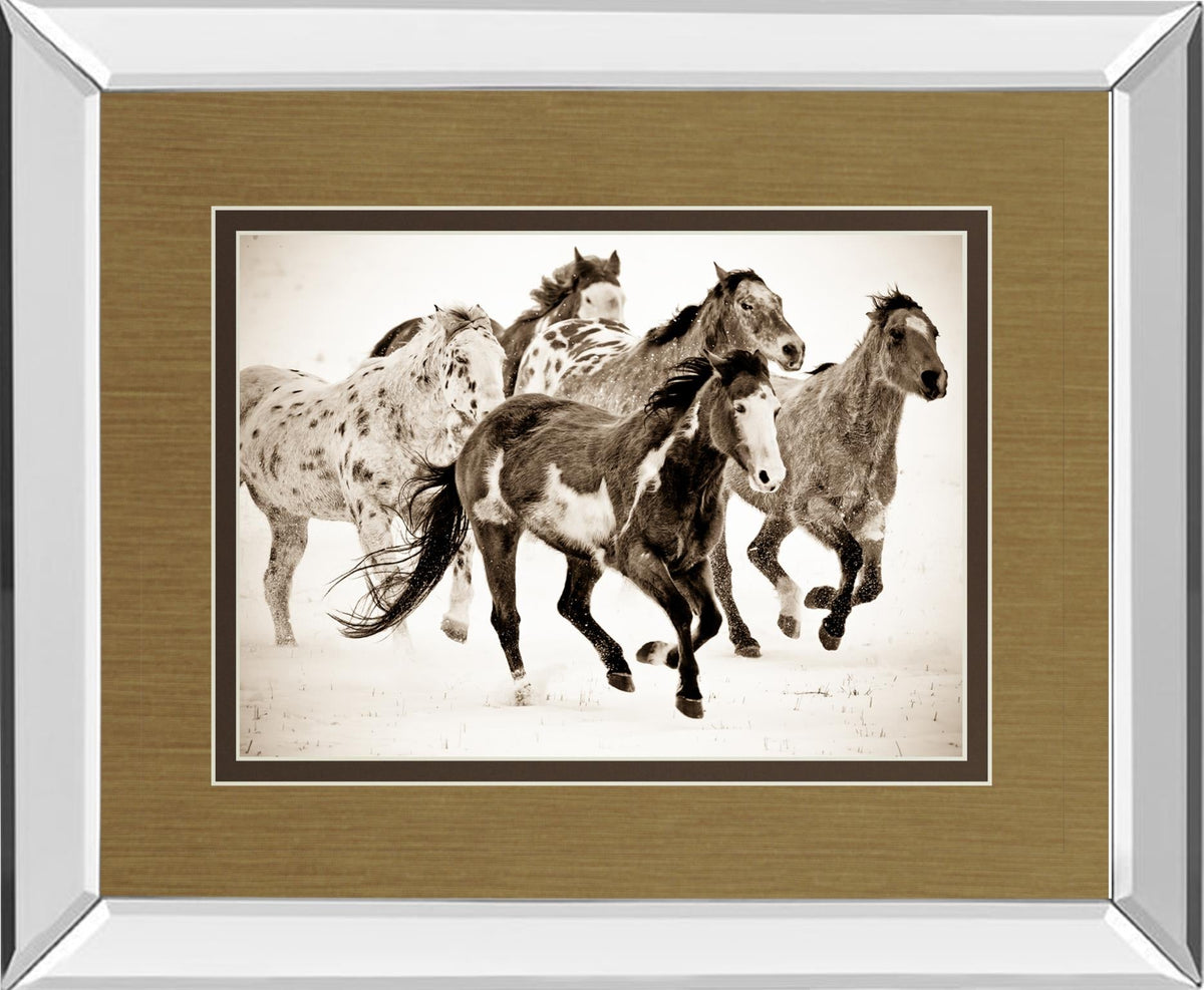 Mirrored Frame Painted Horses Run By Carol Walker 34X40 Mirror Frame Print