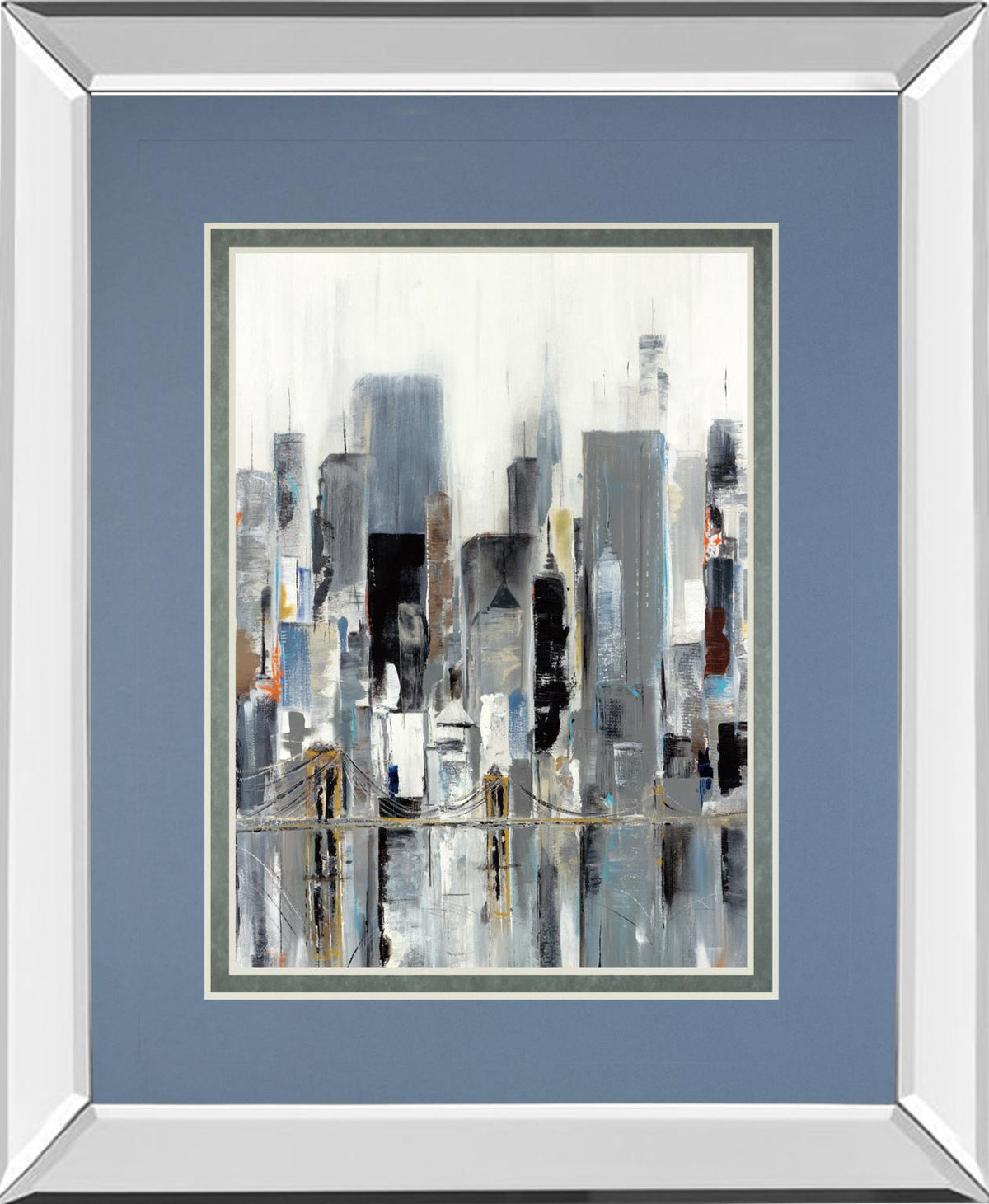 Mirrored Frame City Bridge By Aziz Kadmiri 34X40 Mirror Frame Print