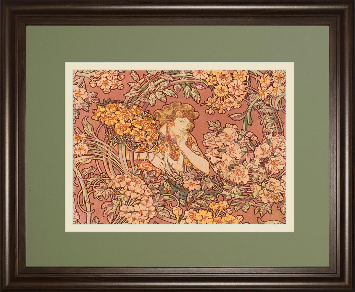 Redhead Among Flowers By Alphonse Mucha 34X40 Framed Print