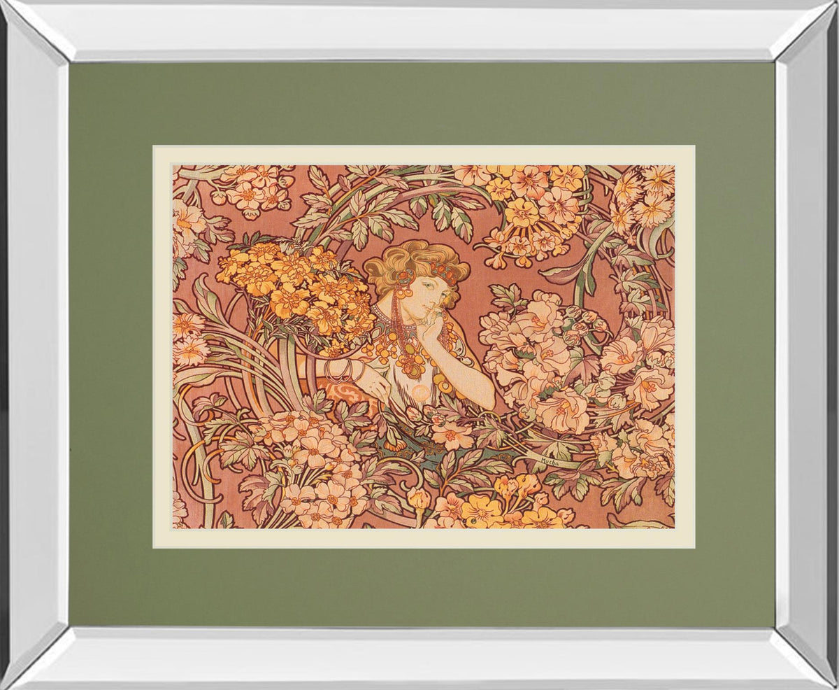 Redhead Among Flowers By Alphonse Mucha 34X40 Mirror Frame Print