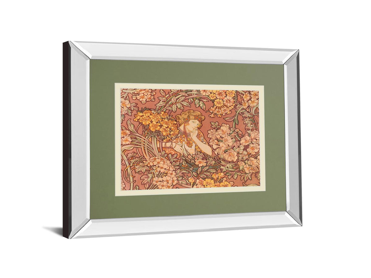 Redhead Among Flowers By Alphonse Mucha 34X40 Mirror Frame Print