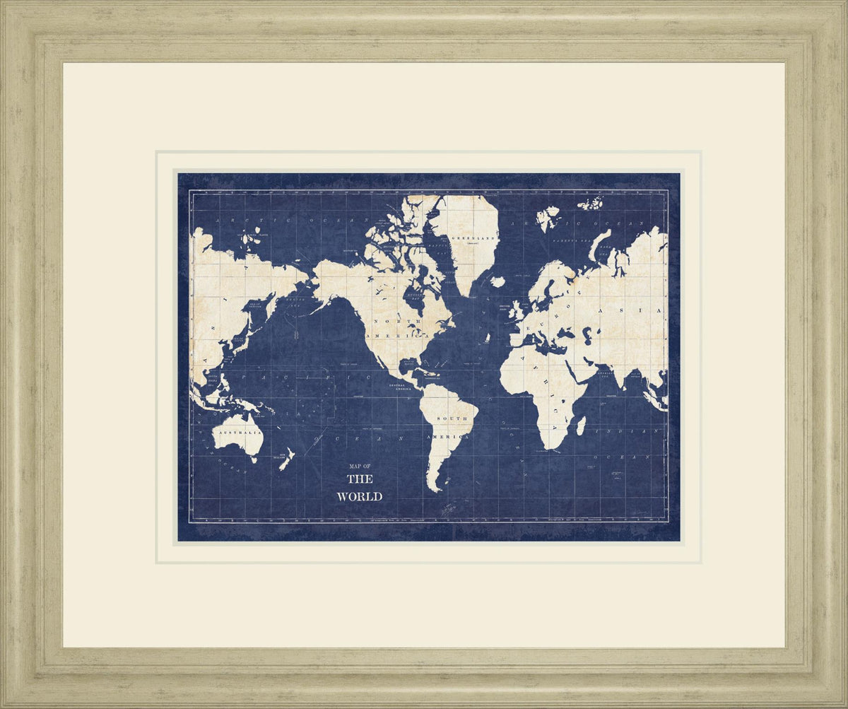 Blueprint World Map V2 By Sue Schlabach 34X40 Framed Print