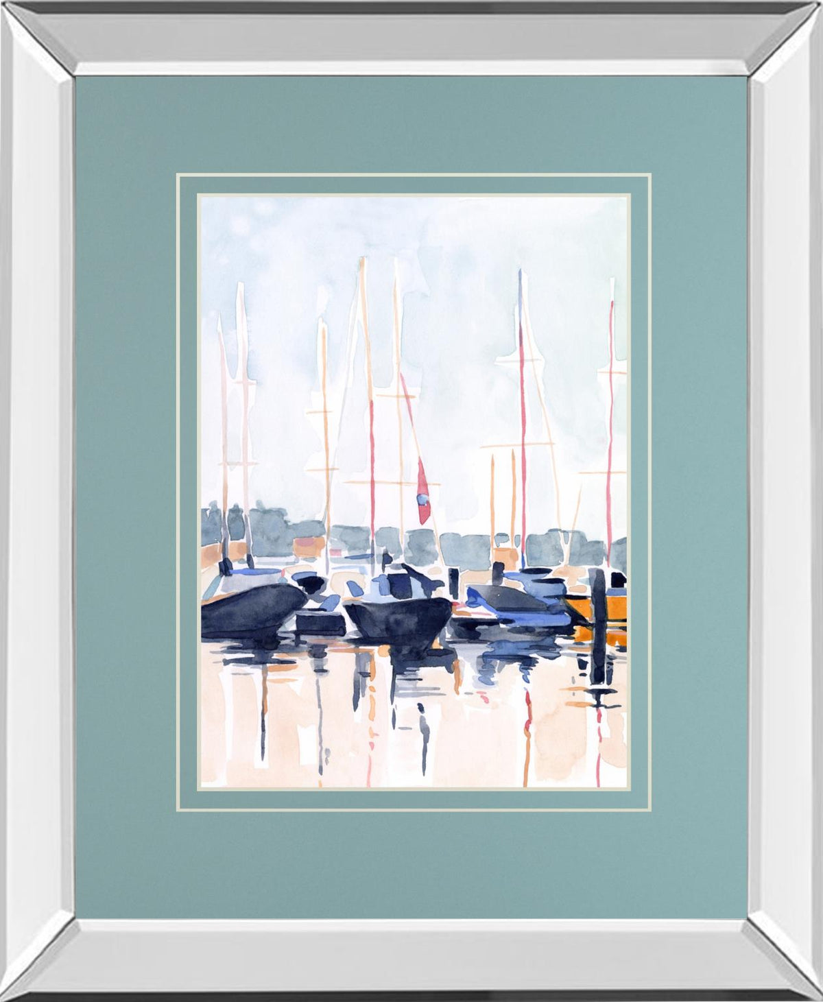 Watercolor Boat Club Ii By Emma Scarvey 34X40 Mirror Frame Print