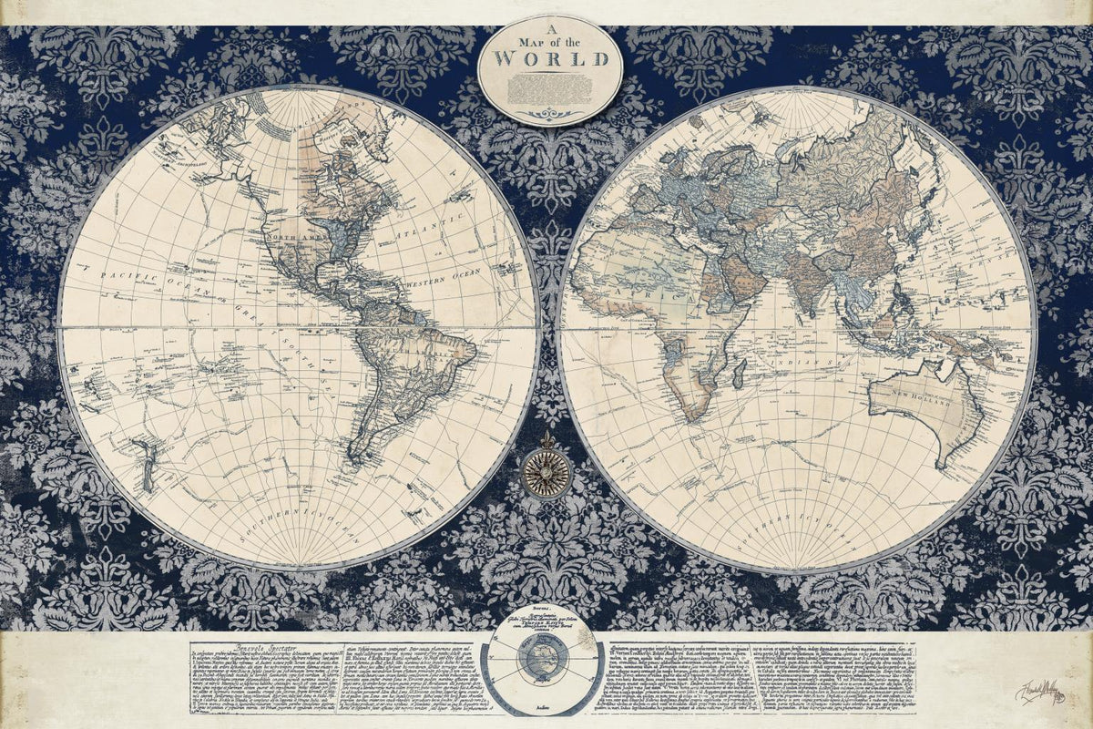 Blue Map Of The Worldelizabethmedley (Framed) Giclee Canvas