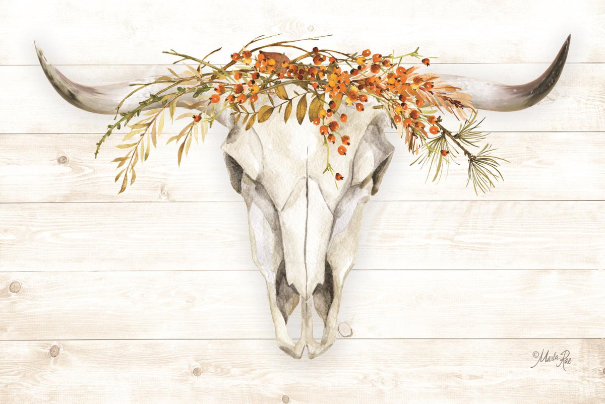 Fall Steer Skull By Marla Rae (Framed) Giclee Canvas