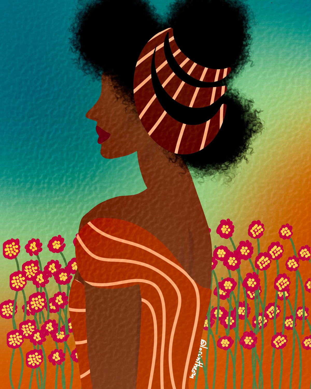 Lady In The Flower Field By Lorintheory  (Framed) Giclee Canvas