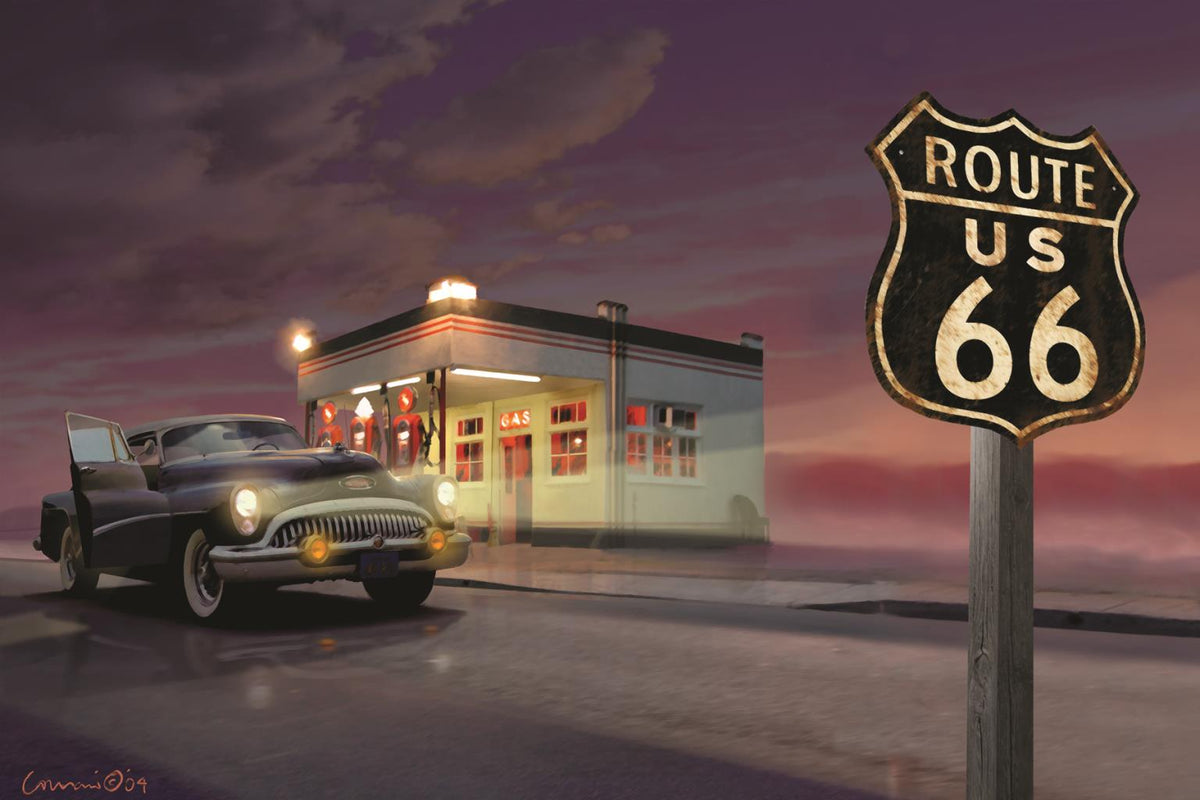 Route 66 By Yellow CafÃ© (Framed)(Small) Giclee Canvas