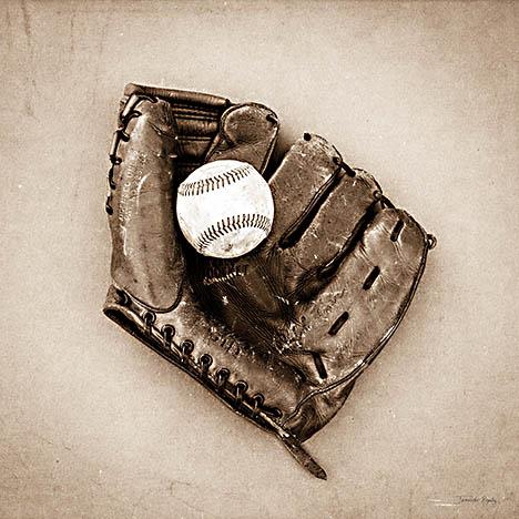 Vintage Baseball By Jennifer Rigsby (Framed)(Small) Giclee Canvas