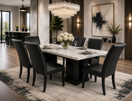 1220 PU Black - (FAUX MARBLE) Dining Table with 6 Chairs