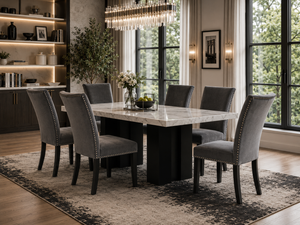 1220 Black - (FAUX MARBLE) Dining Table with 6 Chairs