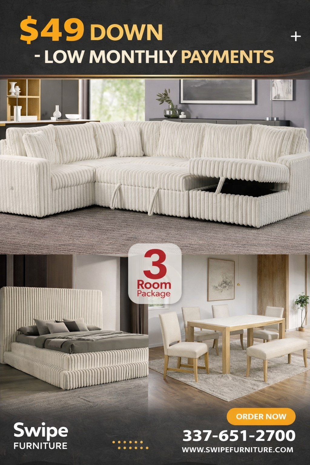 Celina 3-Room Package – Free Mattress or 50" Smart TV!
