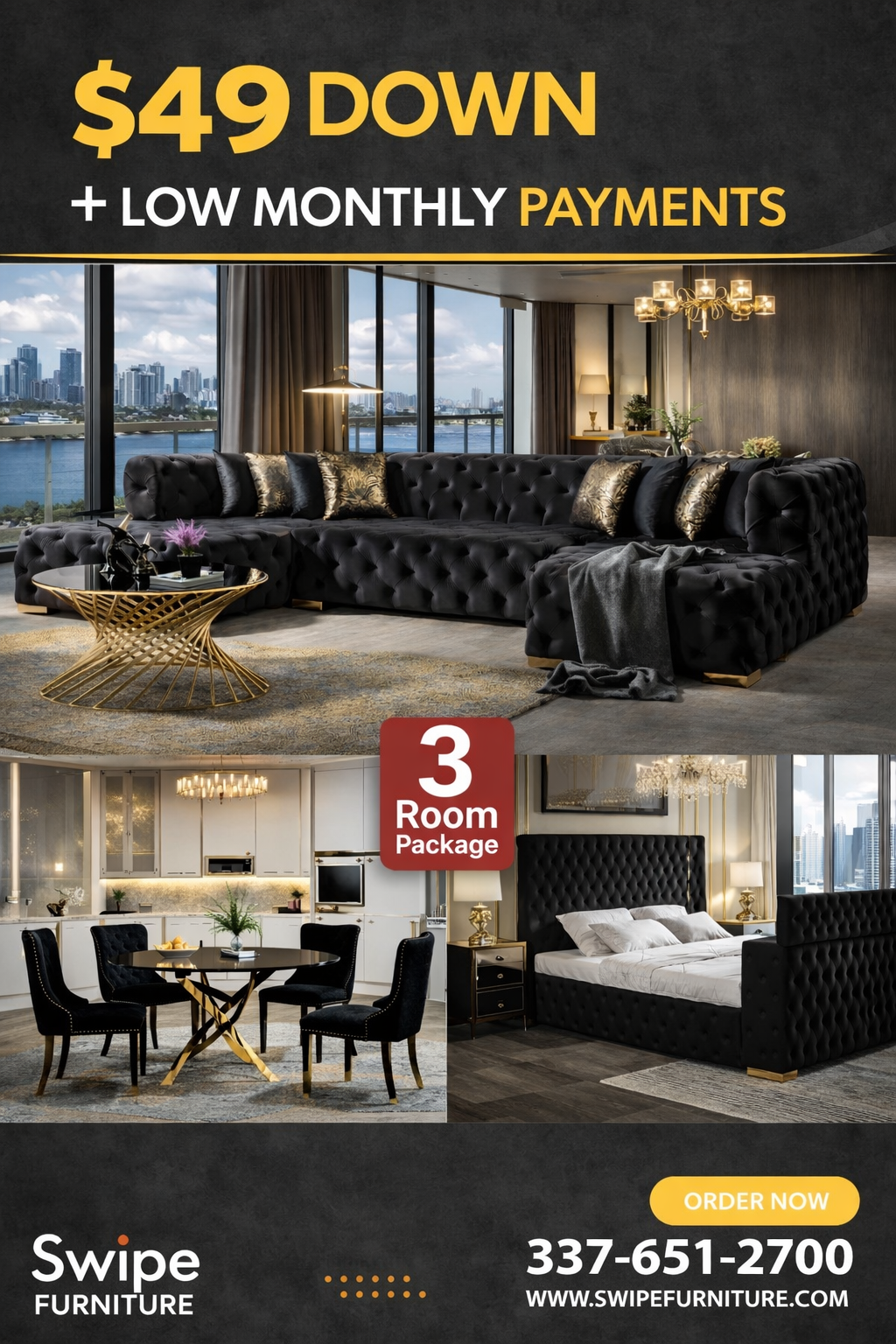 Opulent Gold 3-Room Package: Elevate Your Home with Elegance