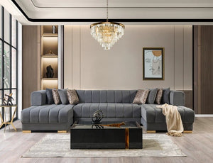 Ariana Gray Velvet Double Chaise 138" Sectional