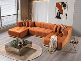 Elisha Orange Velvet Double Chaise