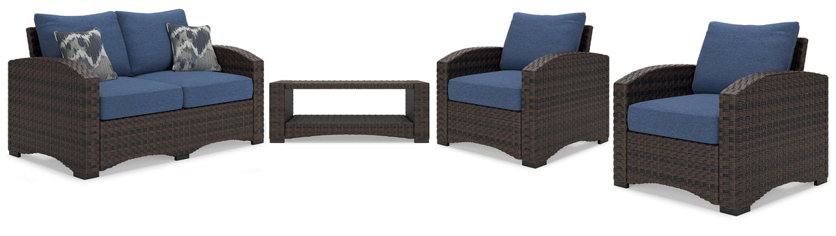 Windglow Outdoor Loveseat and 2 Chairs with Coffee Table