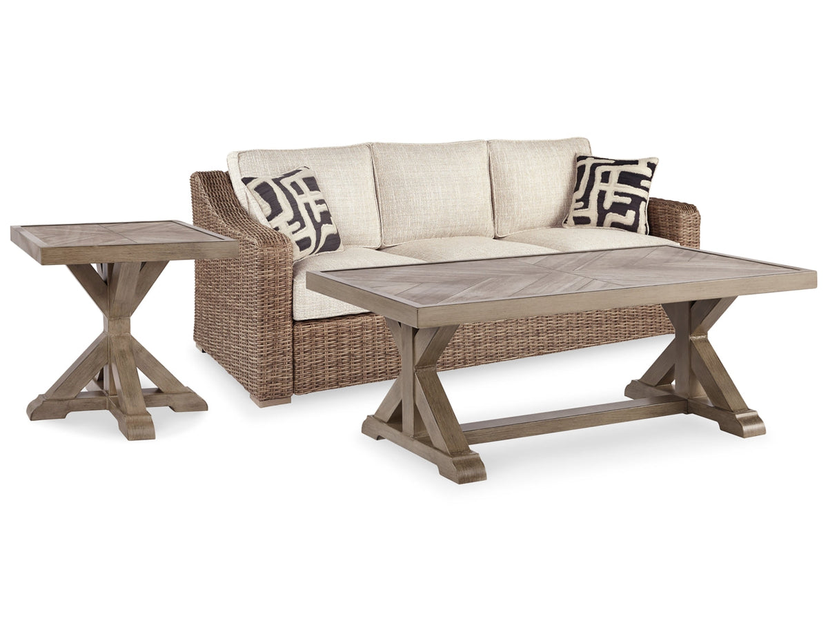 Outdoor Sofa with Coffee Table and End Table