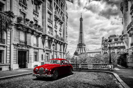 Red Car In Paris (Small) Giclee Canvas