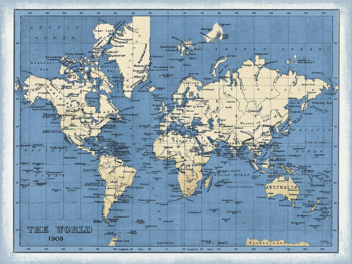 World Map By Elizabeth Medley (Small) Giclee Canvas
